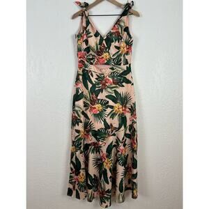 Sam Edelman Sleeveless Flamingo Print Midi Dress Tropical Vacation Size 8